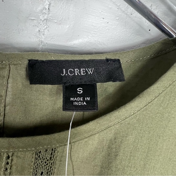 J.CREW Olive Green Detailed Puff Sleeve Cotton Blouse - Picture 2 of 6